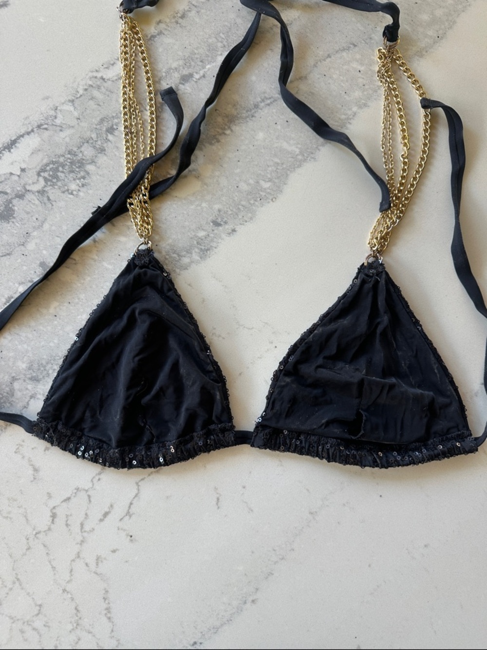 Beach Bunny Black Sequin Bikini with Gold Chain Straps all that glitters - Picture 3 of 6